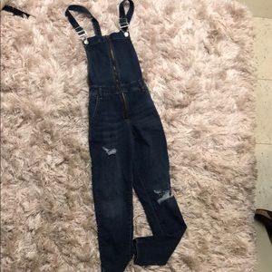 Denim zip-up overalls